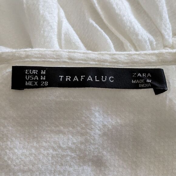Zara Trafaluc M Boho White Textured Sheer Fabric Mirror Detail Mini Dress - Picture 6 of 6